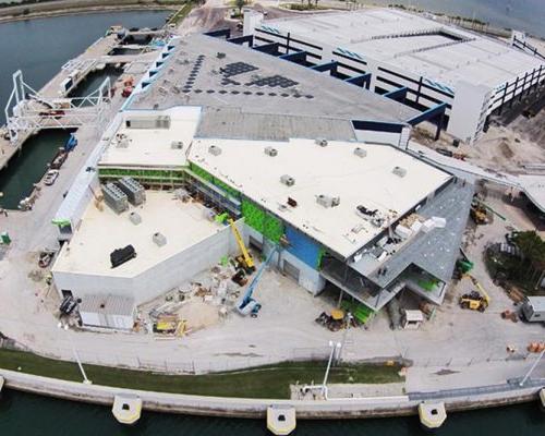 Fish-eye lens view of the Canaveral Port Authority Cruise Terminal 5 during construction.
